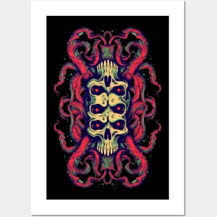 Skull Octopus Retro Tentacles Posters and Art